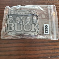 Buck Knives Vtg 70s Belt Buckle Four Generations of Knife Makers Smoky MT. Knife