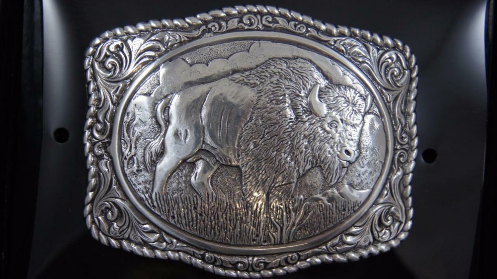 Crumrine Buffalo Western Belt Buckle Silver Tone 38058