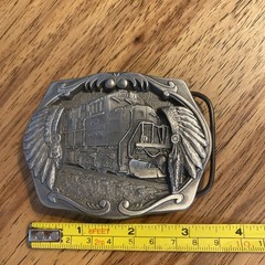 C&J 1996 BELT BUCKLE Train Engine #203 Indian Warrior Headdress, #1691