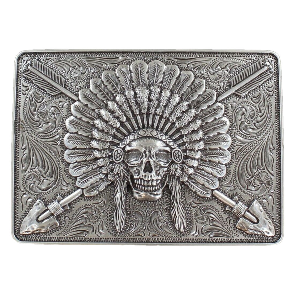 Ariat Indian Chief Skull Rectangle Silver Belt Buckle A37009