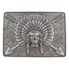 Ariat Indian Chief Skull Rectangle Silver Belt Buckle A37009