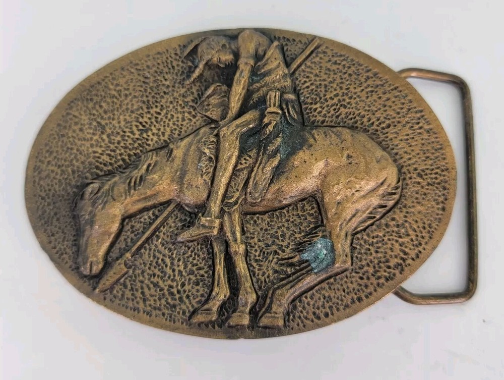 Vintage Native American Belt Buckle Spec Cast Denver CO 1981 Brass