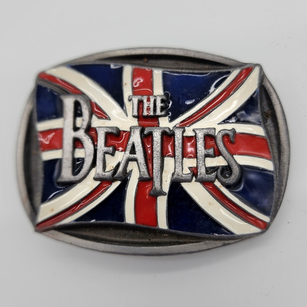 Vintage 1992 The Beatles British Union Jack Pewter Belt Buckle American Legends