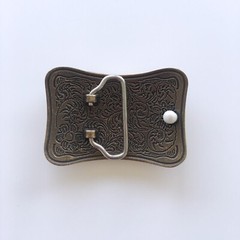 Western Flower Southwest Cowboy Cowgirl Rectangle Solid Brass Belt Buckle
