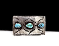 NATIVE AMERICAN NAVAJO KEE JOE BENALLY CARVED STAMPED SILVER BELT BUCKLE
