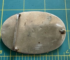 Vintage Unsigned Mexican Nickel Plated Bronze With Abalone Inlays Belt Buckle