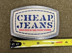 Vintage CHEAP JEANS – SOLD ONLY AT THE FINEST STORE Metal Chrome BELT BUCKLE