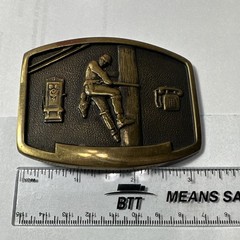 Solid Brass Mens Western Belt Buckle Lineman Telephone Utility Figural 1.5in