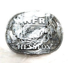 National Finals Rodeo Hesston 1983 NFR Adult Cowboy Buckle New in Plastic