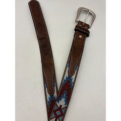 Nocona Western Leather Belt Embroidered Brown Silver Buckle 38
