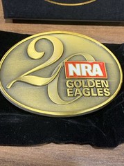 NRA Golden Eagles 20th Anniversary Belt Buckle – Red Logo – Brass