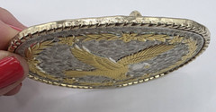 Eagle Belt Buckle Oval Floral Scroll Silver Gold Tone Textured Roped Edges