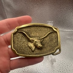 Vintage Solid Brass Longhorn Steer BTS Belt Buckle 3&Prime; x 2&Prime; Made in USA