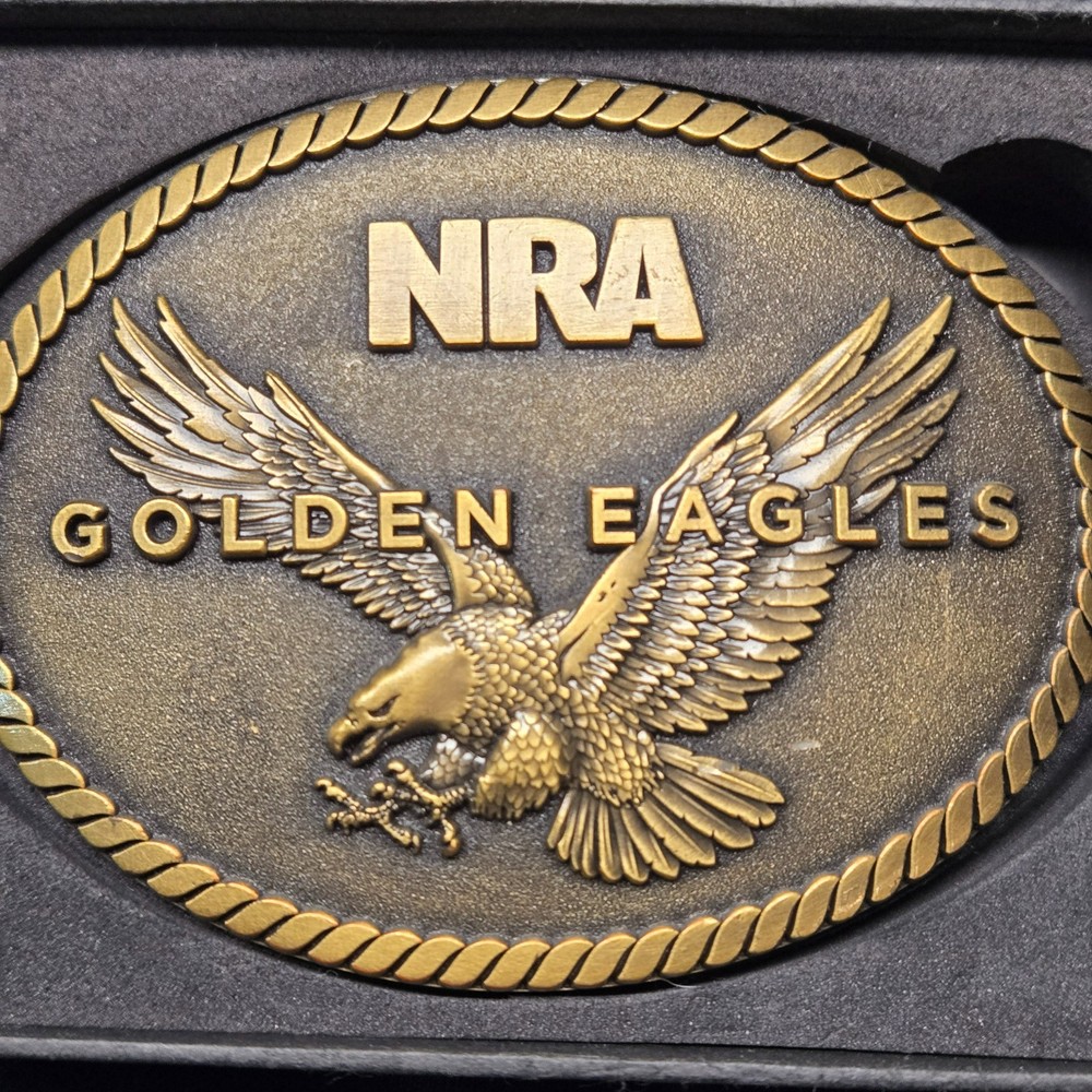 NRA Golden Eagles Belt Buckle 2014 Commemorative Brass Eagle Rope Border NIB