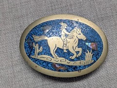 vintage HANDCRAFTED belt buckle NATIVE AMERICAN indian horse TURQUOISE western