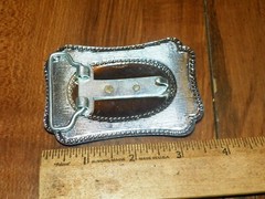Vintage Chrome Belt Buckle Brass Six Shooter & Cowboy Hat