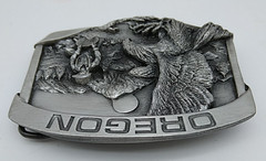 Vintage 1984 Oregon Trail Siskiyou Belt Buckle Pewter Gold Rush w/Eagle DETAILED