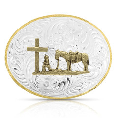 Montana Silversmiths® Petite Two-Tone Engraved Buckle Christian Cow 5007-731M