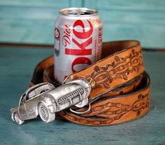 Vintage Bergamot Brass Works 1981 Corvette Belt Buckle 42&Prime; Tooled Leather Belt