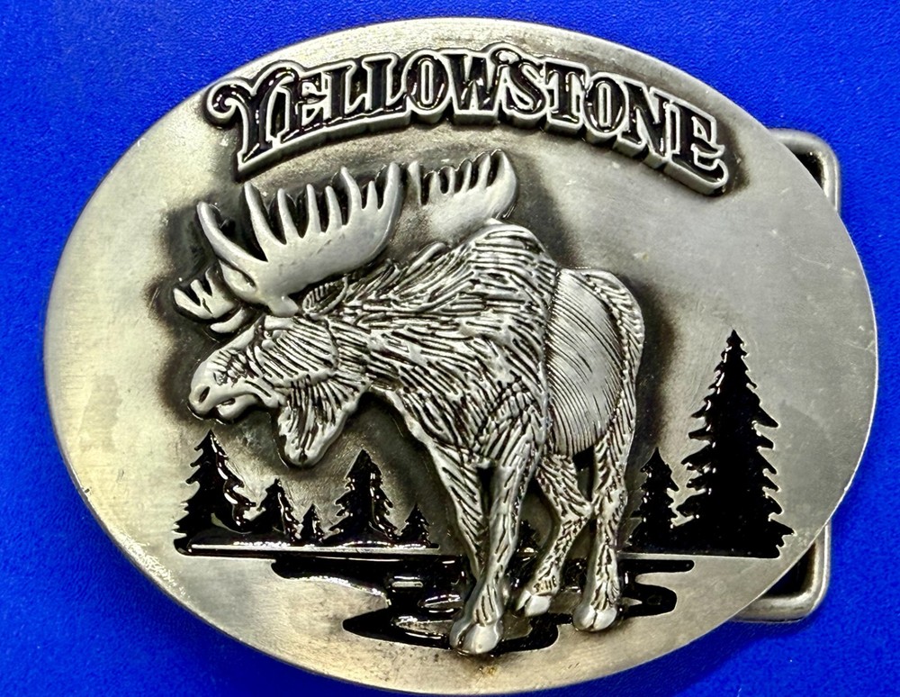 YELLOWSTONE National Park Moose Elk Wildlife Scene Silver Color Belt Buckle