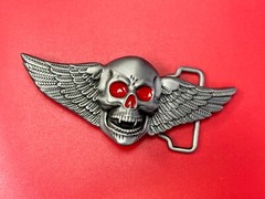 Skull With Fangs And Bright Red Eyes Cutout Large Wide Belt Buckle