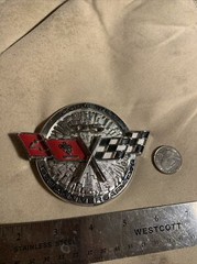 Used Vintage Chevrolet Corvette 25th Anniversary Metal Round Belt Buckle Pewter