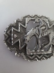 Metzke Vintage Diamond Cut Pewter Man Riding Horse Pewter Belt Buckle