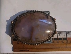 Belt Buckle W/Polished Stone & Gold Color Trim