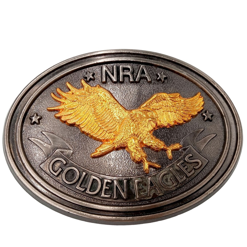 Golden Eagles Belt Buckle NRA Vintage USA National Rifle Association Western