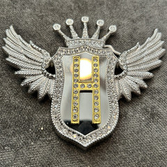 Winged Crown Initial H Rhinestone Belt Buckle, Silver/Gold, 1.5in