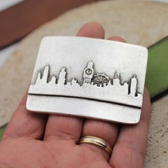 London City Silhouette Belt Buckle Skyline Metal Modern Urban Design