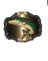 1977 Or 1978 Vintage Raintree Bass Fish Embossed 3D Belt Buckle Gold-Tone