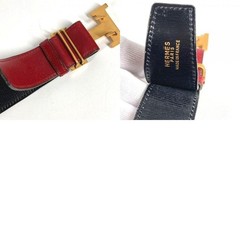 Hermes H Belt Vintage Buckle Leather G Engraved Red Black