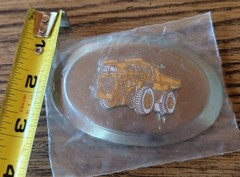 Rare Pre-Owned Silver Tone Metal Dart Dump Truck Vintage Enamel Belt Buckle