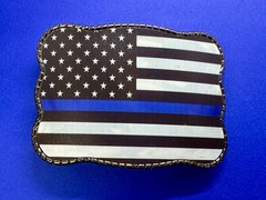 USA Flag Stars Striped with Blue Line Belt Buckle Card Holder Wallet / Stash box