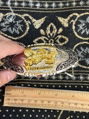 Western Buckle Gold Black Silver Roosters Cowboy 2 »Buckle Hebilla Vaquero Gallo