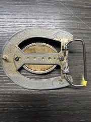 Vintage Silver Cowboy Horseshoe Belt Buckle With a Faux Ruby stone Red