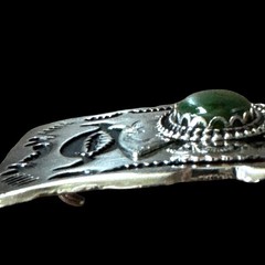Vtg Southwestern Belt Buckle Green Stone Silver Thunderbird Zuni Navajo Bird