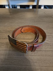 Mens Buckle USA Star Flag Leather Belt