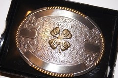 Crumrine Trophy Buckle Oval 4H Clover Ribbons Belt Buckle 38636