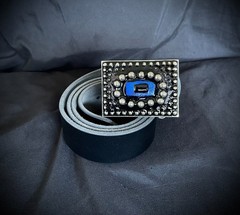 Belt Buckle Industrial Brutalist Blue Stone Beaded Texture OOAK Darren McNeese