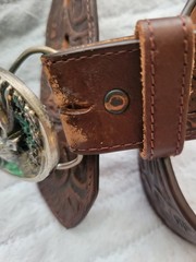 THE GREAT AMERICAN BUCKLE CO two deer BUCKLE and LEATHER BELT size 40