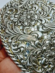 Nocona Womens Rhinestone Floral Belt Buckle in box=3.5&Prime; long = Silver tone