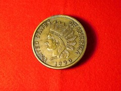 VINTAGE 2 3/8&Prime; ACROSS 1890 INDIAN HEAD CENT PENNY BRASS BELT BUCKLE