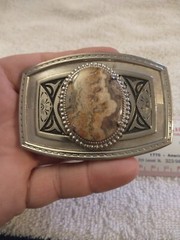 VTG Silvertone Belt Banded Agate Stone Cowboy Cowgirl Western Belt Buckle