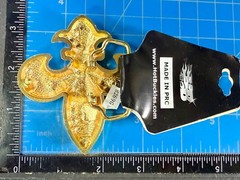 Fleur de Lis with Clear Rhinestone Gold Color Figural Belt Buckle by Hot Buckles