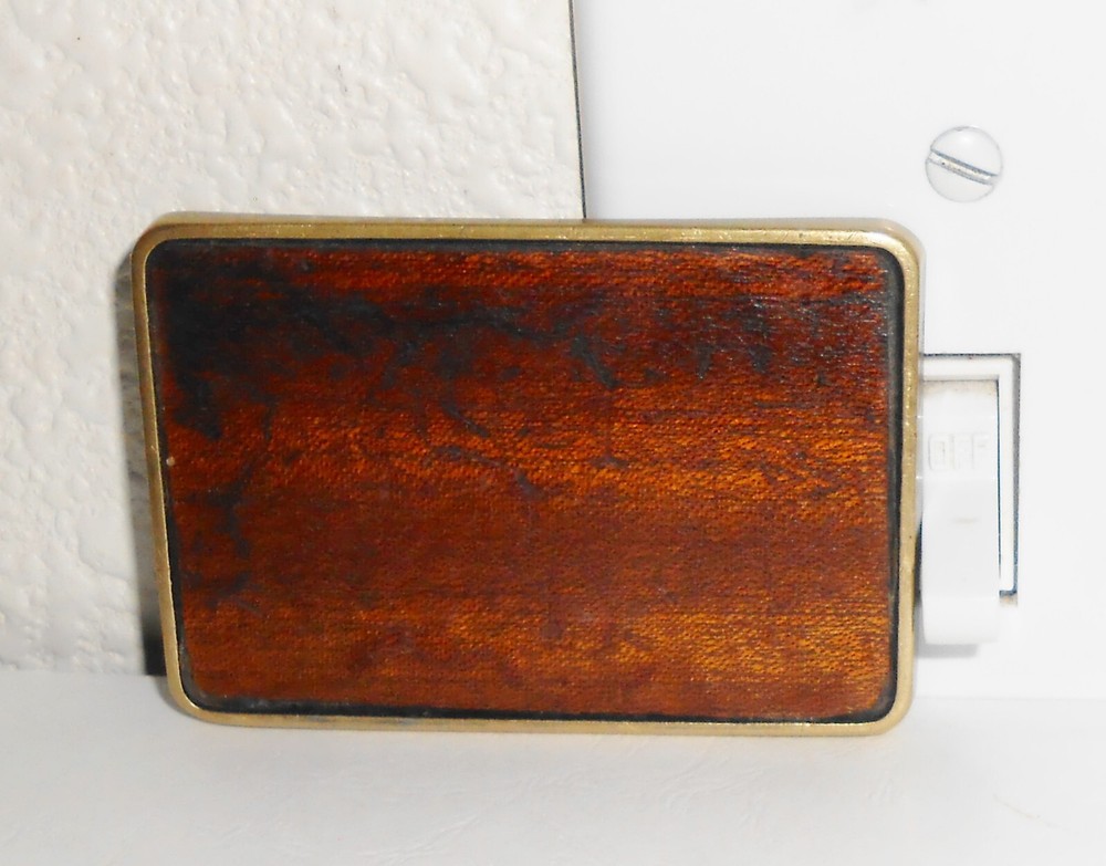 Vintage 1984 Brown Wood Grain Look Solid Brass Belt Buckle NAP Needs Back Loop