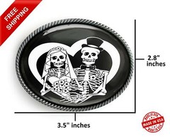 Sugar Skull Bride & Groom Belt Buckle – Day of the Dead Wedding Handmade Gift 66