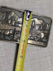 vintage CA belt buckle OIL REFINERY drilling rig SOLID BRASS western 1981