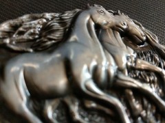 ✖ WESTERN Steer Running Horses Antique silver Cowboy Rodeo Style ✖ Belt Buckle